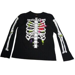 Way to Celebrate Halloween Skeleton Longsleeve Crewneck Top Glow-in-Dark XXL 18